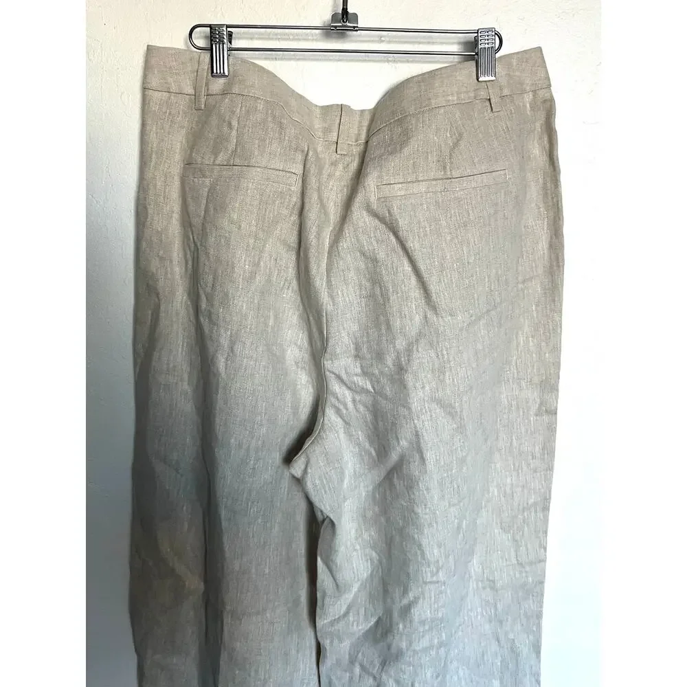 Banana Republic Linen Pants Womens 14 Long Beige Pleated Dress Trouser Slacks